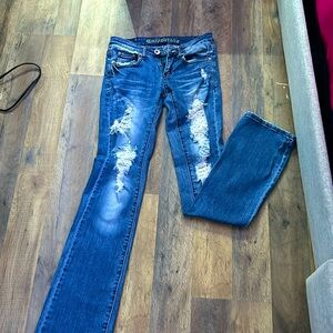 Cambridge, vintage washed, ripped, bootcut jeans